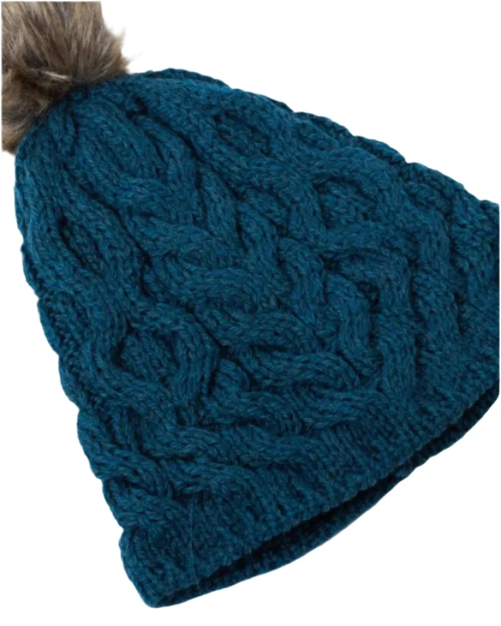 Aran Knitted Faux Fur Bobble Hat