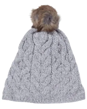 Aran Knitted Faux Fur Bobble Hat
