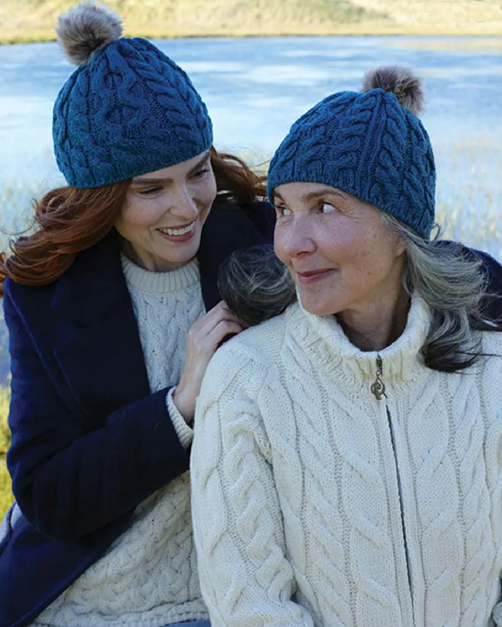 Aran Knitted Faux Fur Bobble Hat