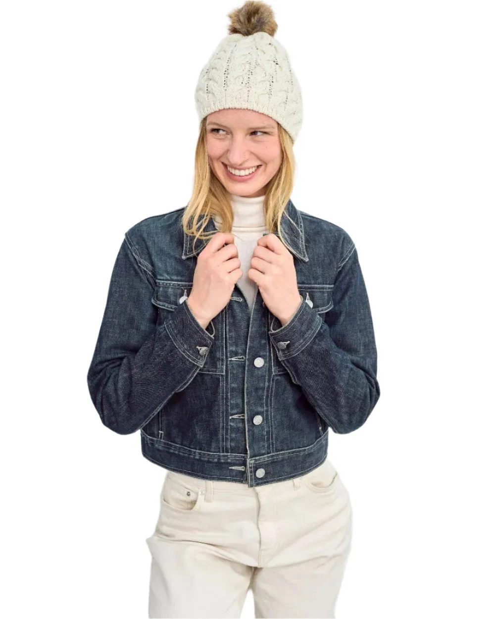 Aran Knitted Faux Fur Bobble Hat