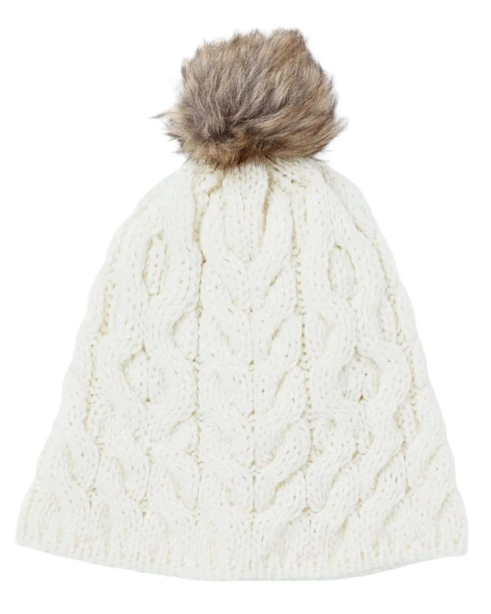 Aran Knitted Faux Fur Bobble Hat