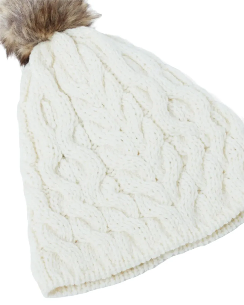 Aran Knitted Faux Fur Bobble Hat
