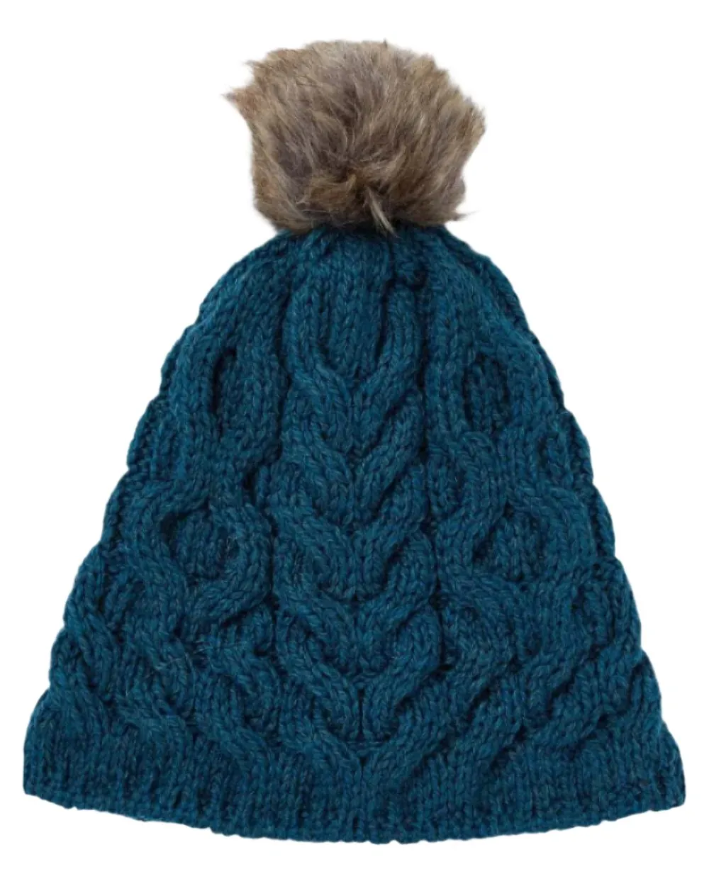 Aran Knitted Faux Fur Bobble Hat