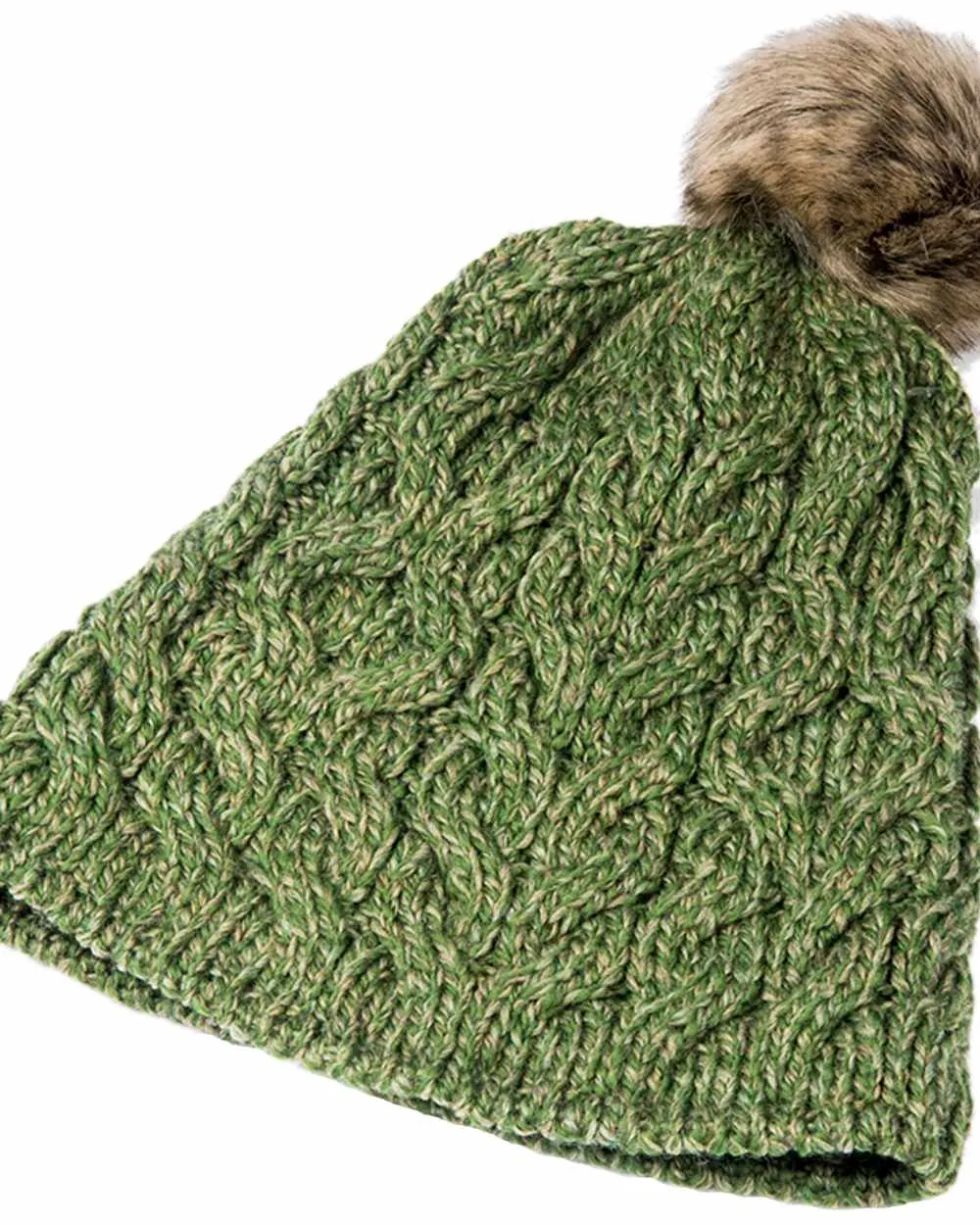 Aran Knitted Faux Fur Bobble Hat