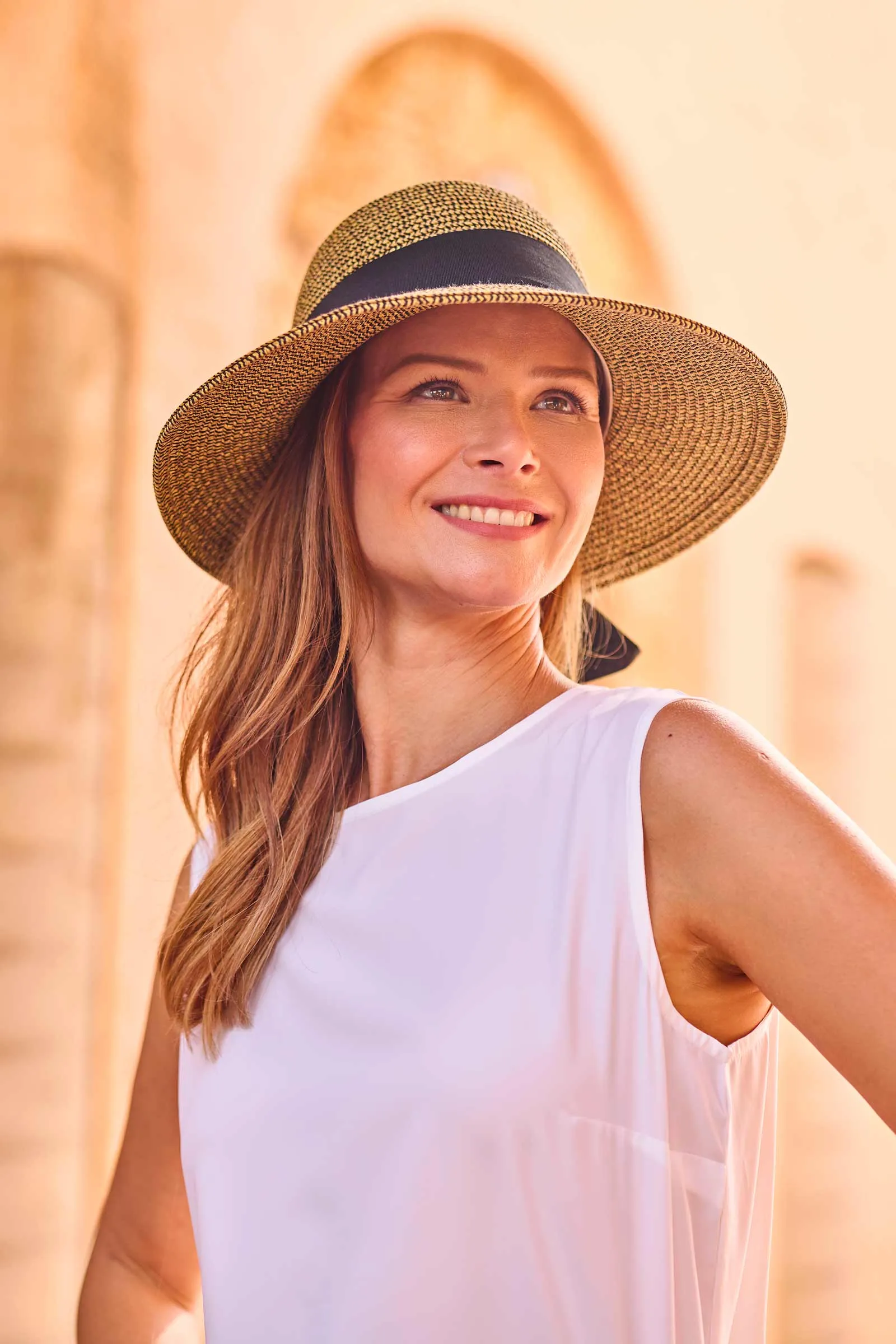 Clara Sun Hat | Tan/Black Multi-Color