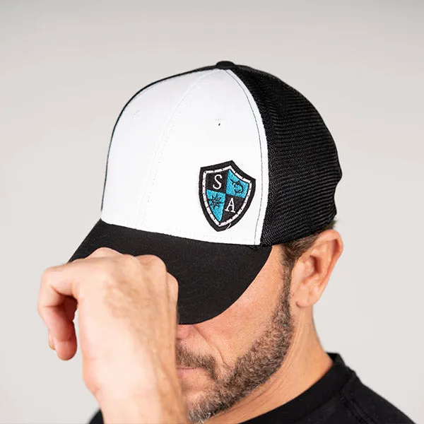 FlexFit Snap Hat | Wht/Blk | SA Blue Shield