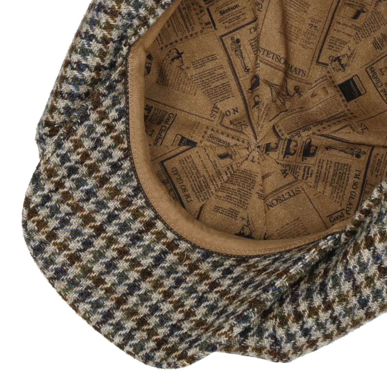 Harris Tweed Houndstooth News Boy Cap by Stetson