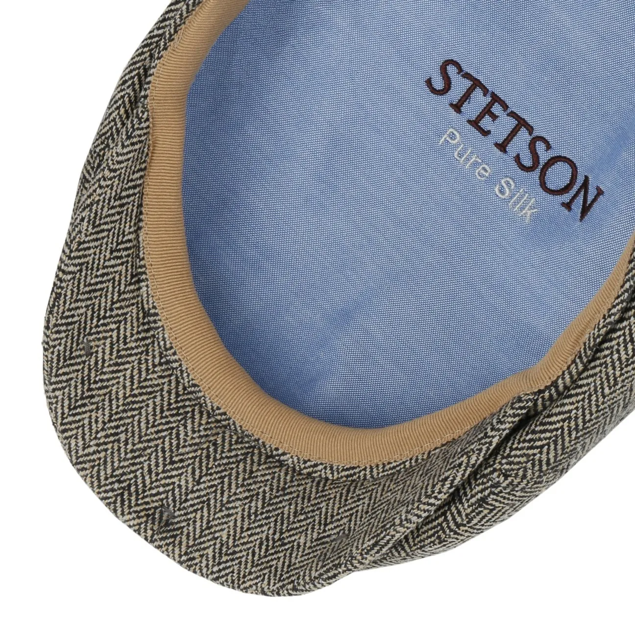 Herringbone Silk Driver Flat Cap by Stetson