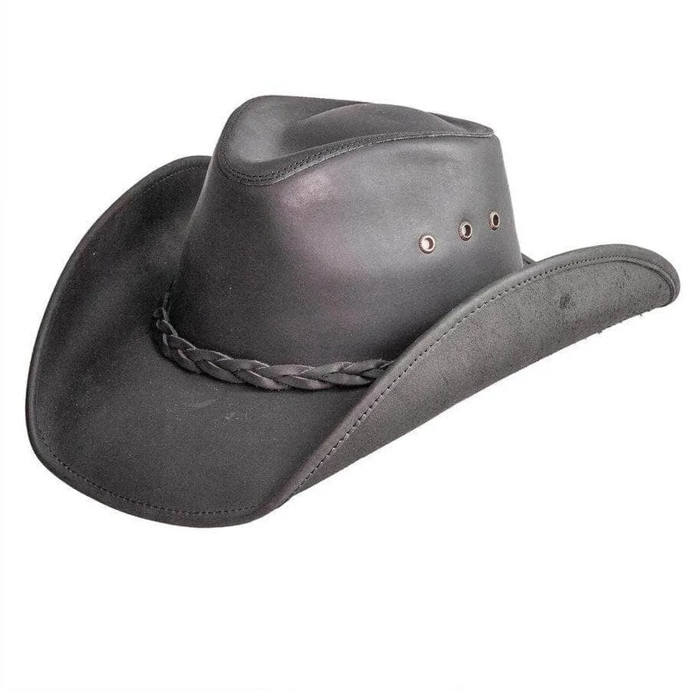 Hollywood Black | Mens Black Leather Cowboy Hat