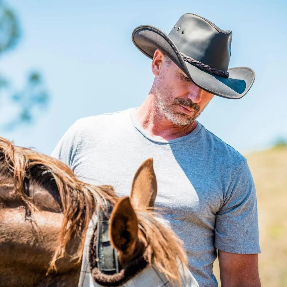 Hollywood Black | Mens Black Leather Cowboy Hat