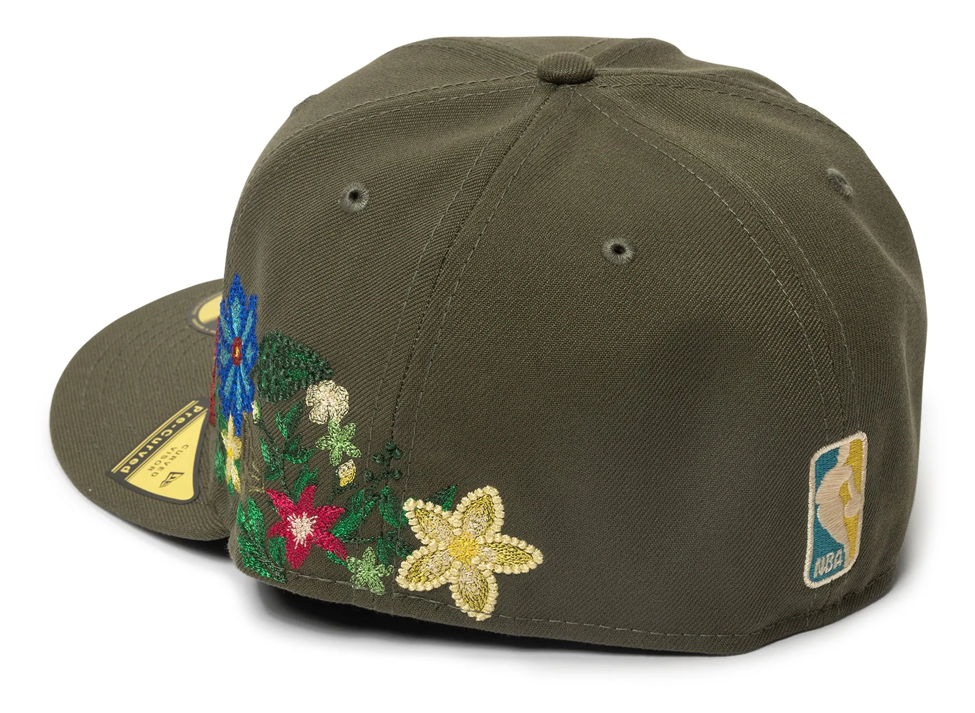 New Era Tonal Florals Los Angeles Lakers Fitted Hat in Olive