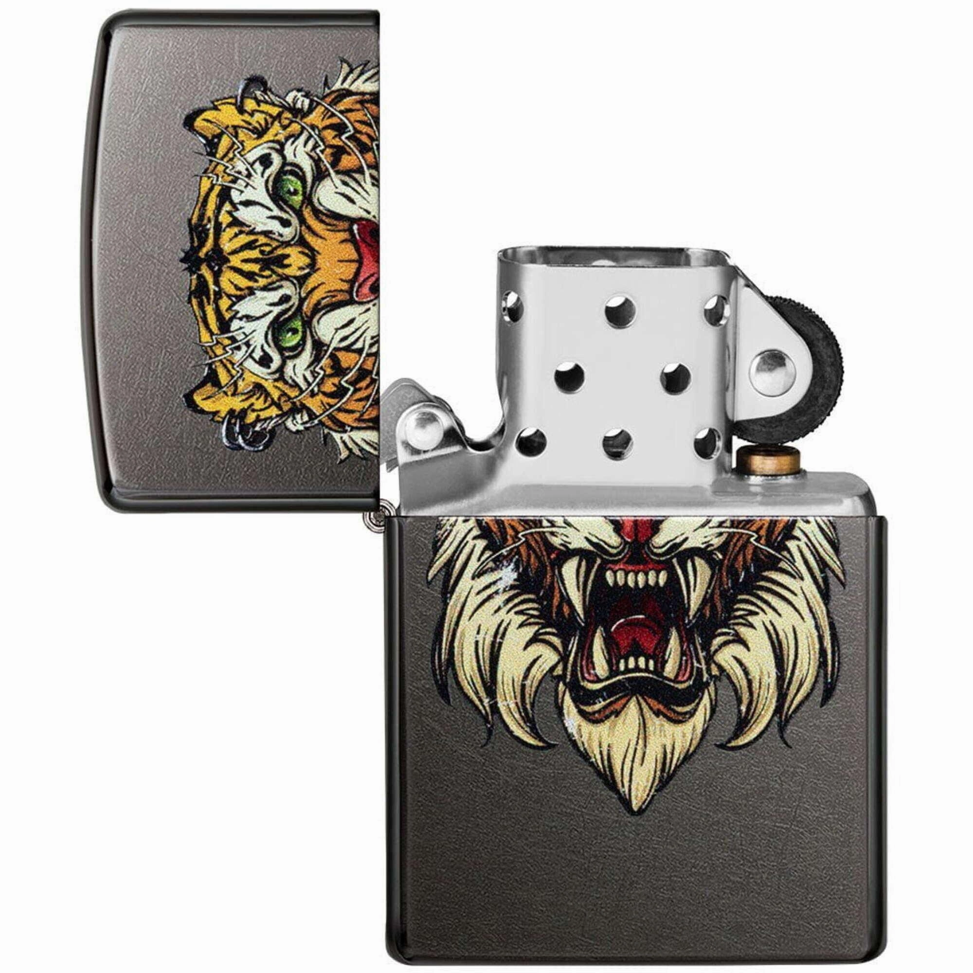 Zippo Windproof Pocket Lighter - Sabretooth Tattoo Design Gray Metal | 49263-000003