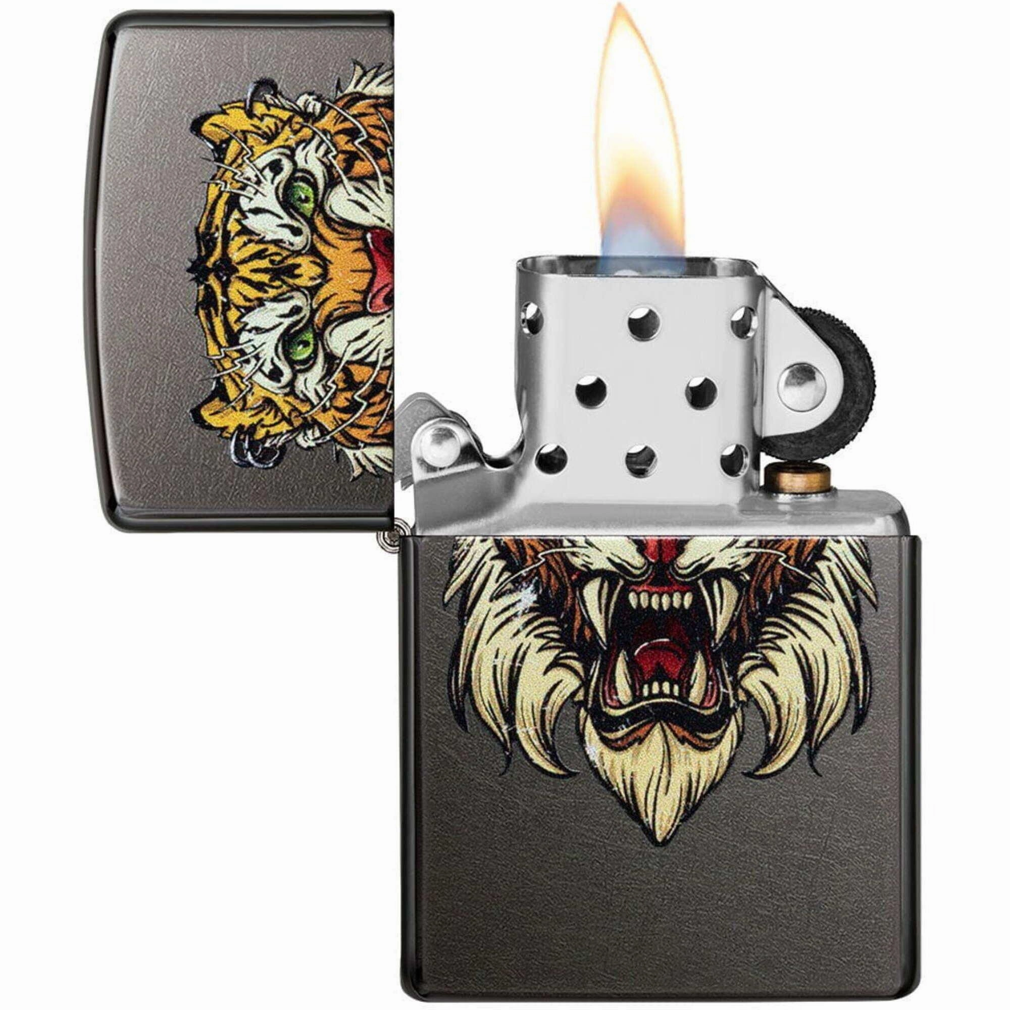 Zippo Windproof Pocket Lighter - Sabretooth Tattoo Design Gray Metal | 49263-000003