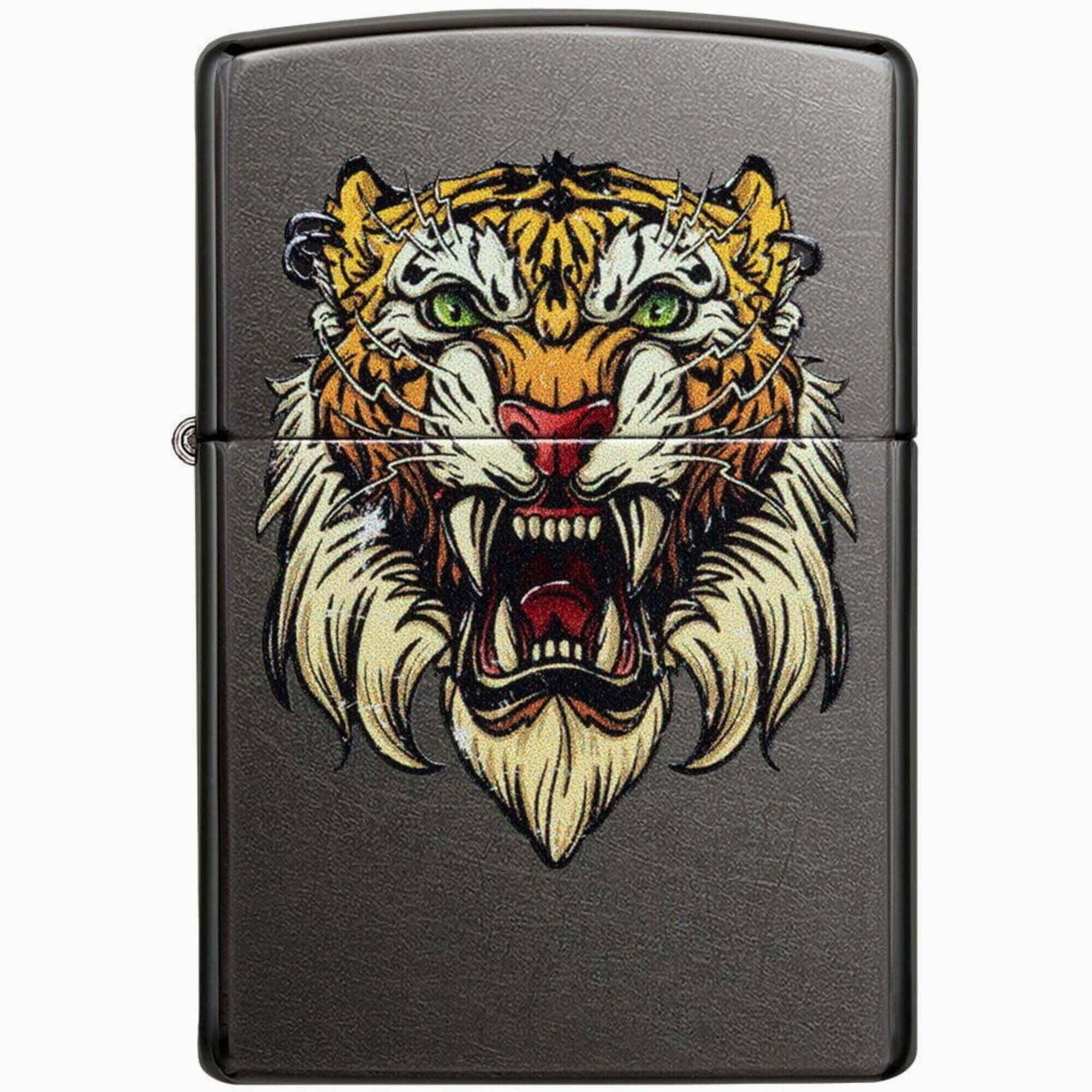 Zippo Windproof Pocket Lighter - Sabretooth Tattoo Design Gray Metal | 49263-000003